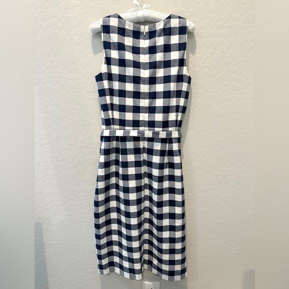 J.CREW | Navy Blue Gingham Checkered Sleeveless Straight Belted Midi Dress | 2T - Picture 7 of 10